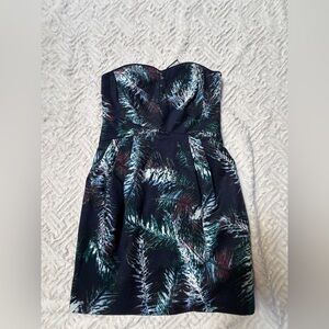 Club Monaco Strapless Dress with Leaf Pattern